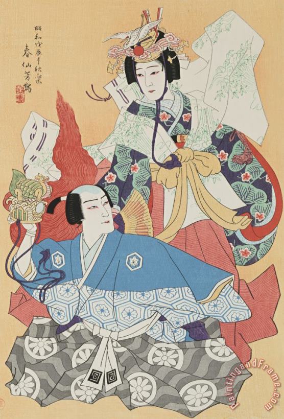 Natori Shunsen The Actors Ichikawa Omezo IV And Nakmura Tokizo III in The Play The Crane And The Turtle (tsurukame) Art Painting