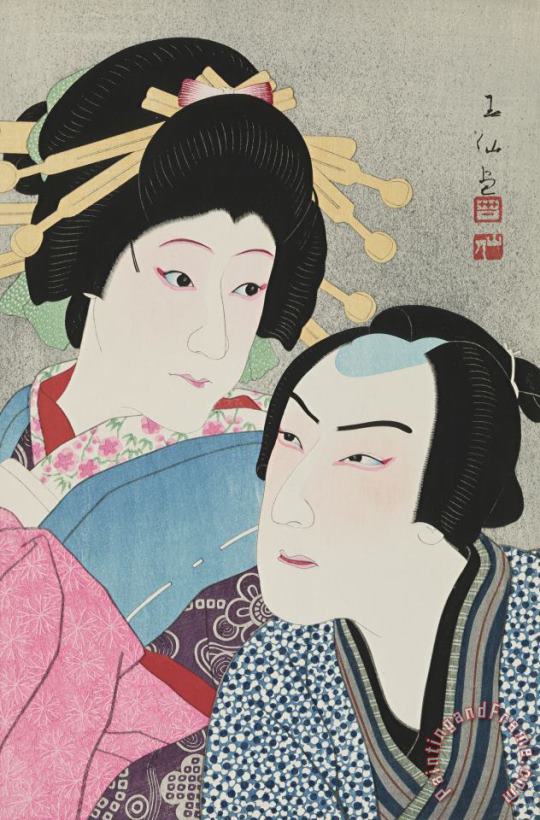 Natori Shunsen The Actors Ichikawa Shocho II As Umegawa And Kataoka Gado IV As Chubei Art Print