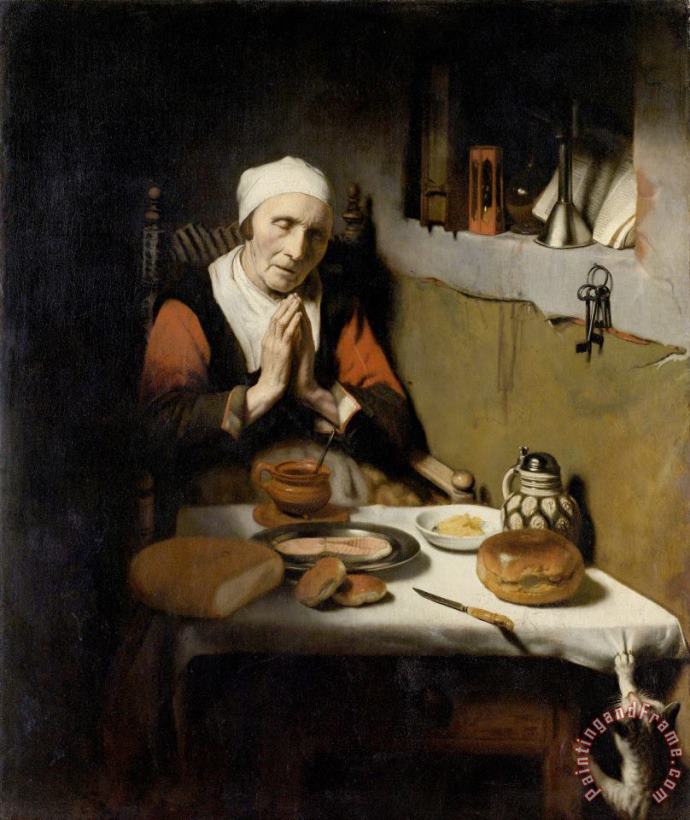 Nicolaes Maes Old Woman Saying Grace, Known As 'the Prayer Without End' Art Painting