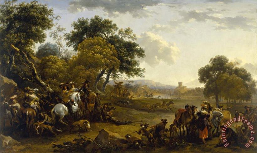 Nicolaes Pietersz Berchem Landscape with a Hunting Party Art Print