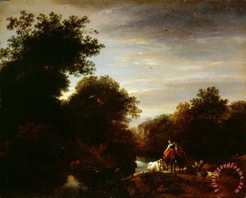 Peasants at a Ford painting - Nicolaes Pietersz Berchem Peasants at a Ford Art Print