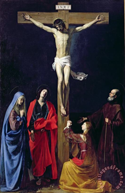 Nicolas Tournier Christ on the Cross with the Virgin Mary Magdalene St John and St Francis of Paola Art Painting