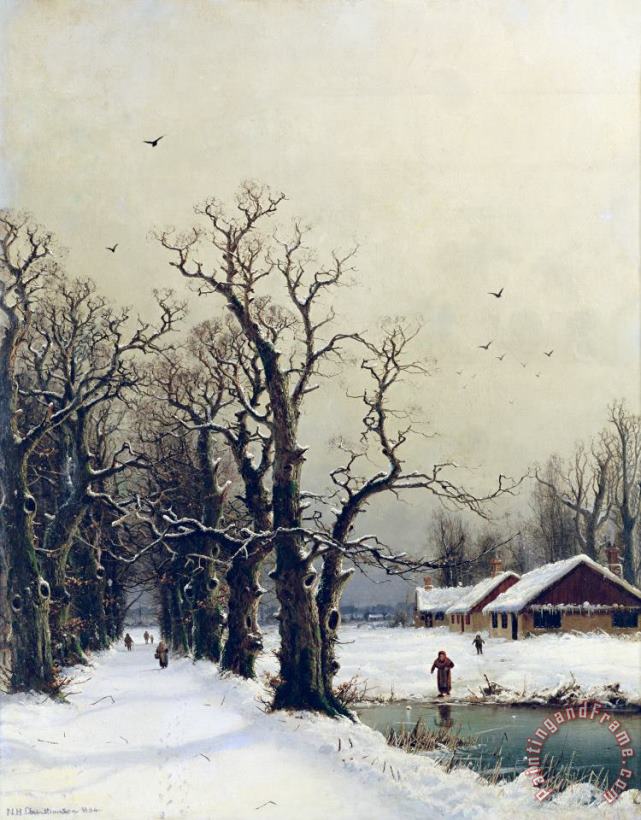 Nils Hans Christiansen Winter scene Art Painting