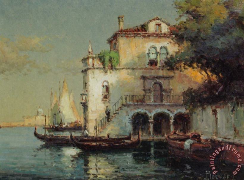 Noel Bouvard Venetian Backwater with Gondolas Art Print