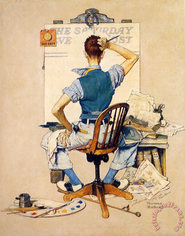 Norman Rockwell Artist Facing Blank Canvas Art Painting