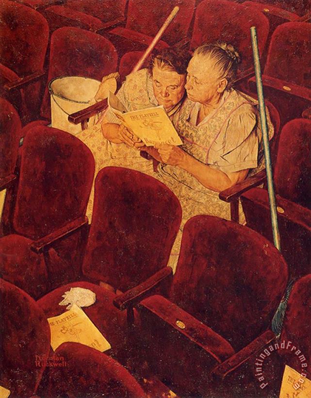 Norman Rockwell Charwomen in Theater 1946 Art Painting