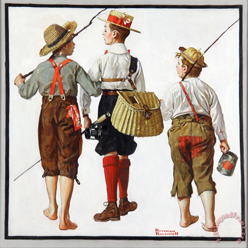 Norman Rockwell Fishing Trip, They'll Be Coming Back Next Week 1919 Art Painting