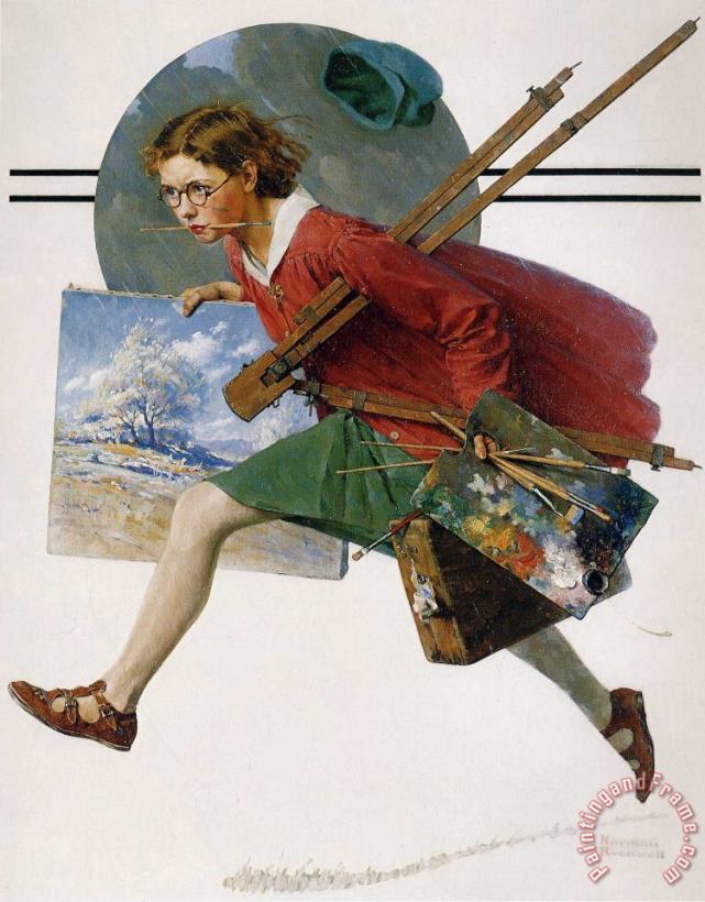 Norman Rockwell Girl Running with Wet Canvas Art Print