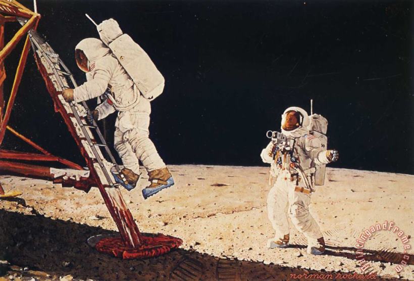 Norman Rockwell The Final Impossibility Man S Tracks on The Moon Art Print