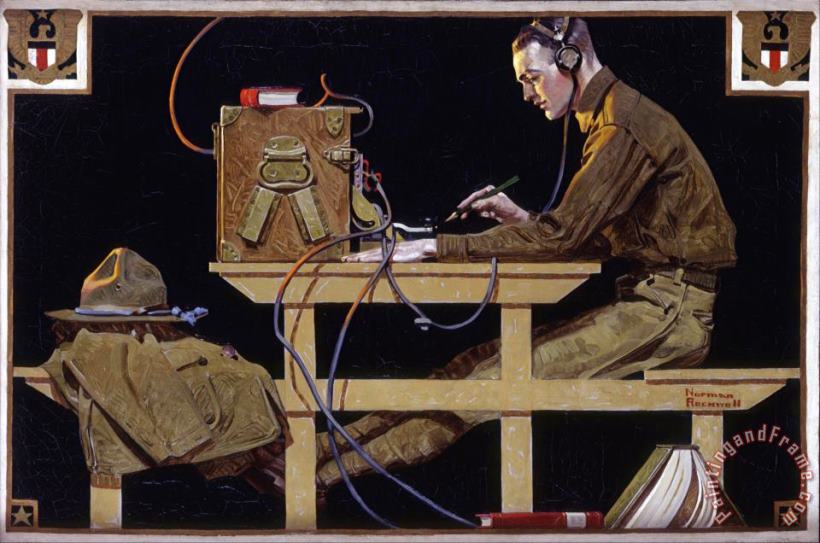 Norman Rockwell U.s. Army Teaches a Trade (g.i. Telegrapher) 1919 Art Painting