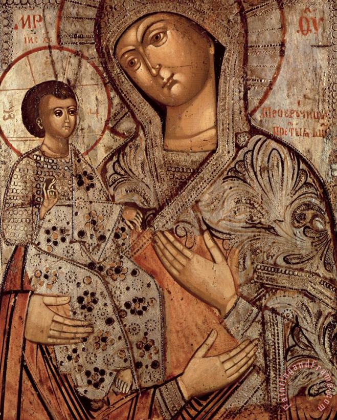 Novgorod School Icon Of The Blessed Virgin With Three Hands Art Painting