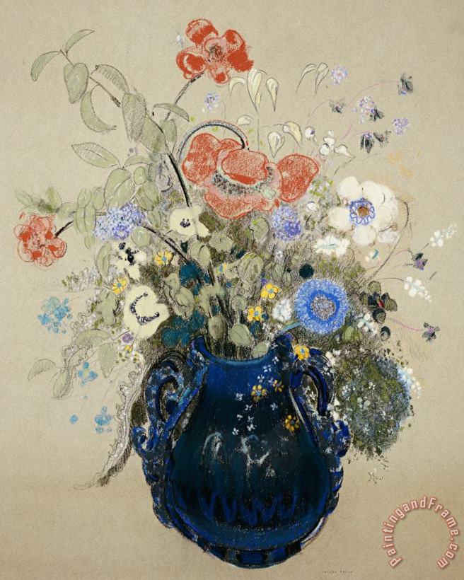 A Vase Of Blue Flowers painting - Odilon Redon A Vase Of Blue Flowers Art Print