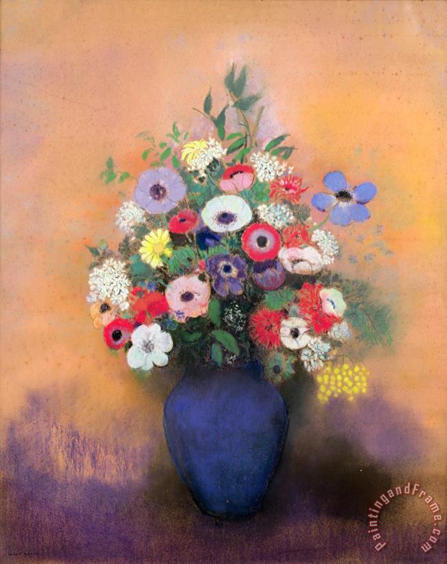 Odilon Redon Anemones And Lilac In A Blue Vase Art Print