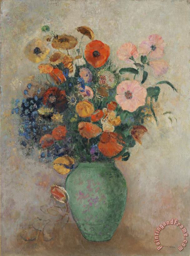 Odilon Redon Bouquet of Flowers in a Green Vase Art Painting
