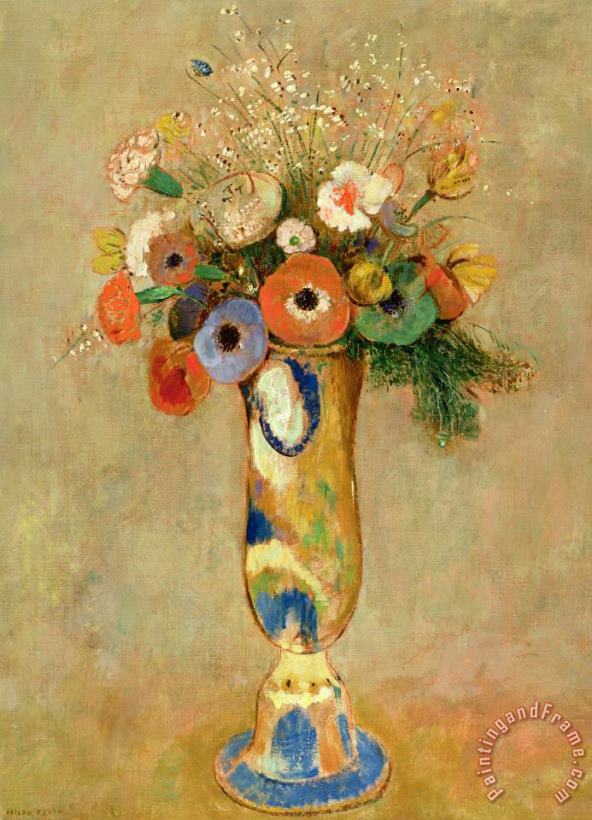 Flowers In A Painted Vase painting - Odilon Redon Flowers In A Painted Vase Art Print