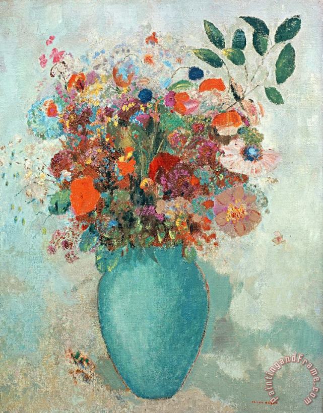 Flowers In A Turquoise Vase painting - Odilon Redon Flowers In A Turquoise Vase Art Print