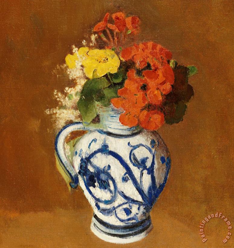Odilon Redon Geraniums And Other Flowers In A Stoneware Vase Art Painting