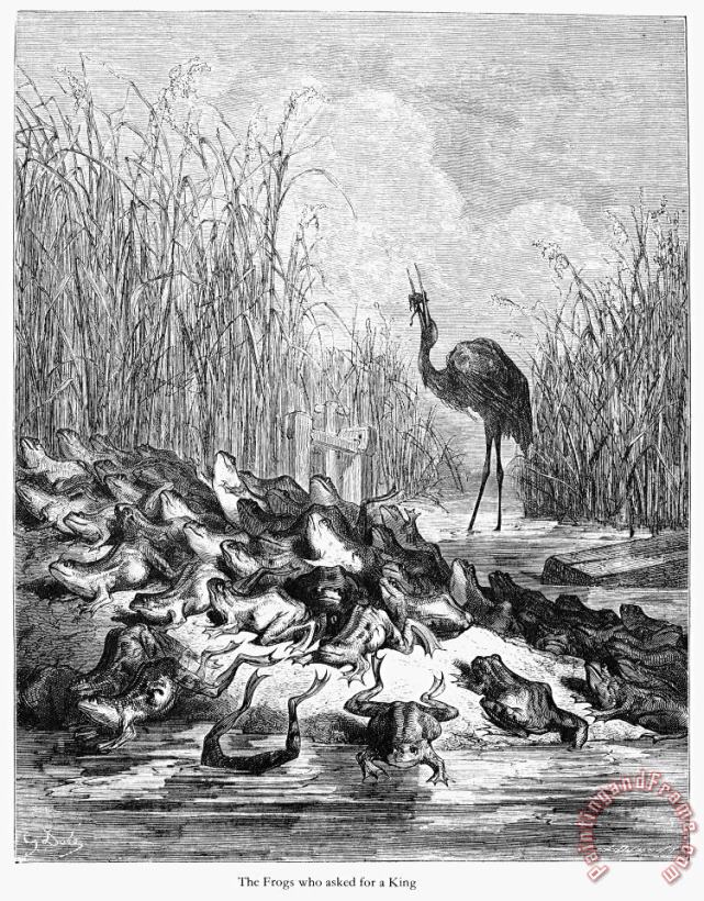 Aesop: Crane And Frogs painting - Others Aesop: Crane And Frogs Art Print
