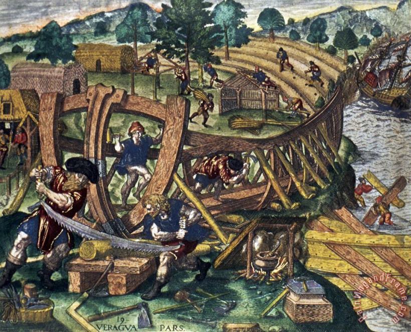 Others AMERICA: SHIPBUILDING, c1594 Art Painting