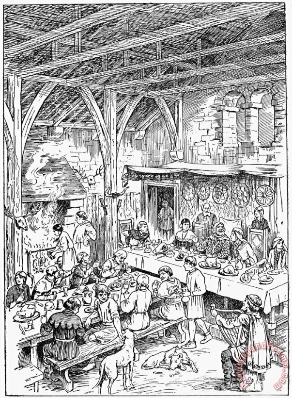 Others Medieval Dining Hall Art Painting