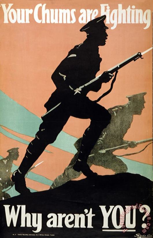 Others World War I 1914-1918 British Army Recruitment Poster 1917 Your Chums Are Fighting Art Painting