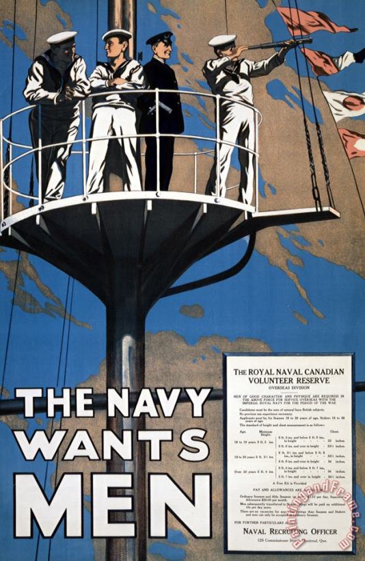 Others World War I 1914 1918 Canadian Recruitment Poster For The Royal Canadian Navy Art Print