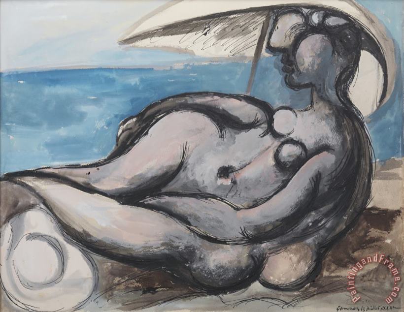 Pablo Picasso Femme Au Parasol Couchee Sur La Plage (woman with Parasol on The Beach) Art Painting