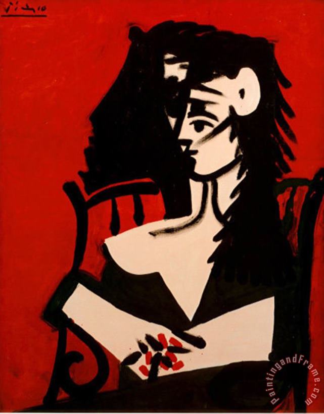 Pablo Picasso Jacqueline a Mantille Sur Fond Rouge Art Painting