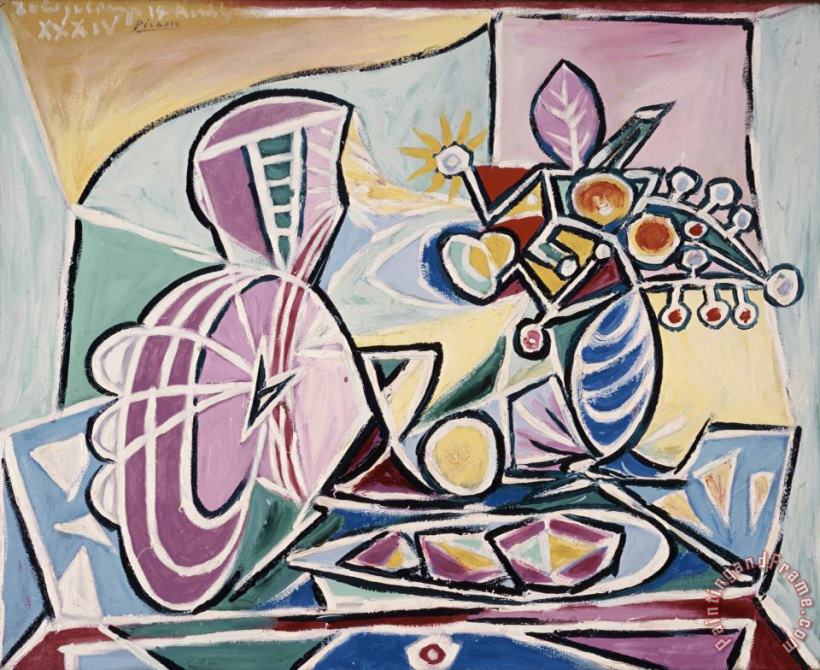 Mandolin And Vase of Flowers painting - Pablo Picasso Mandolin And Vase of Flowers Art Print