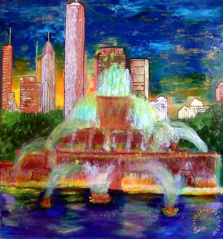 Chicacgo Buckingham Fountain painting - pallet Chicacgo Buckingham Fountain Art Print