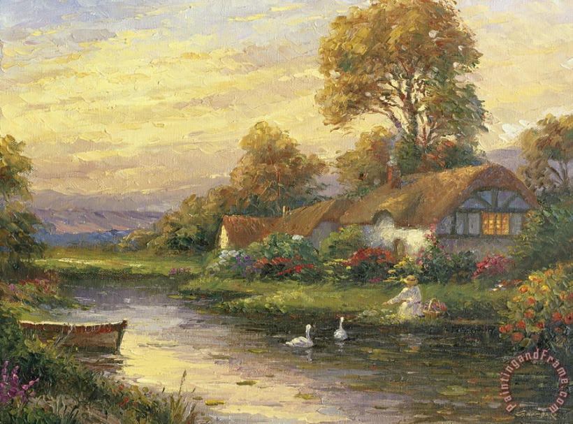 Lakeside Cottage painting - pallet Lakeside Cottage Art Print