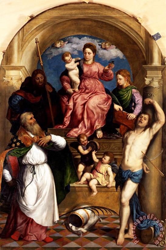 Paris Bordone Enthroned Madonna with Child And Saints Art Painting