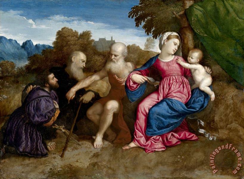 Paris Bordone Virgin And Child with Saints Jerome And Anthony Abbot And a Donor Art Print