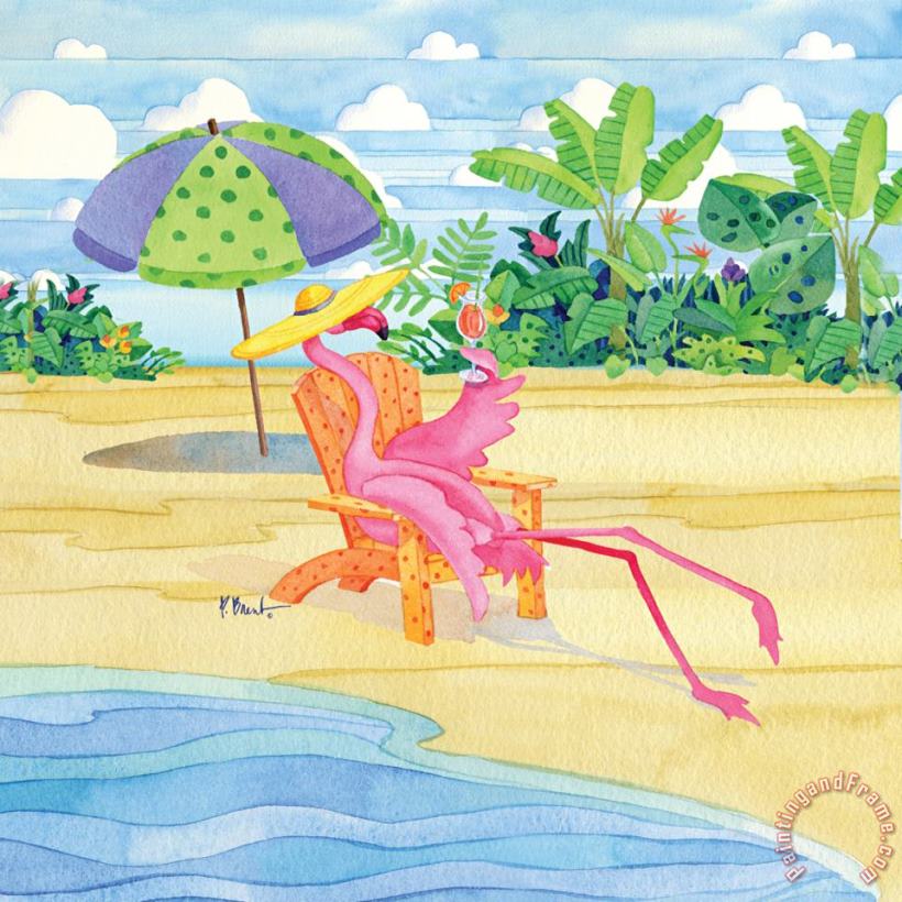 Beach Chair Flamingo painting - Paul Brent Beach Chair Flamingo Art Print