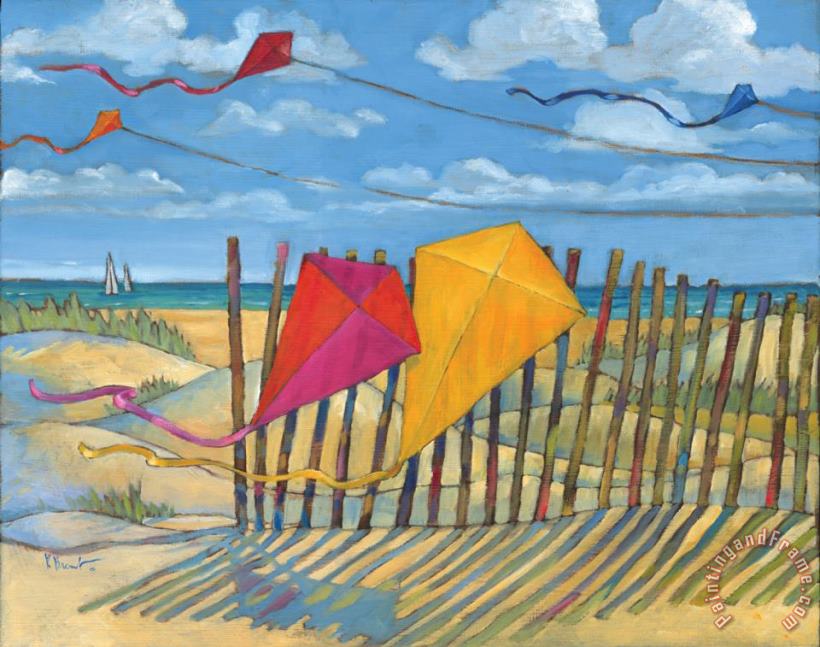 Beach Kites Yellow painting - Paul Brent Beach Kites Yellow Art Print