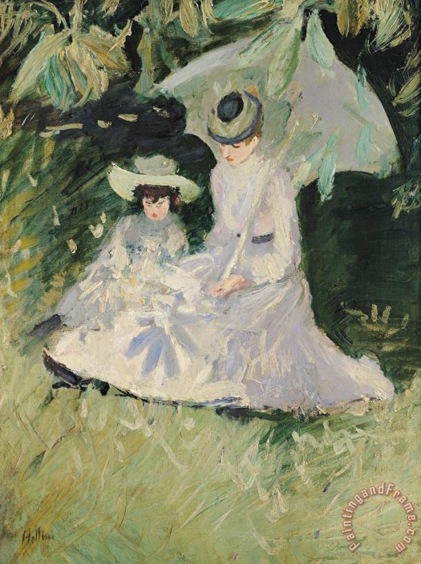 Paul Cesar Helleu Madame Helleu and her Daughter at the Chateau of Boudran Art Print
