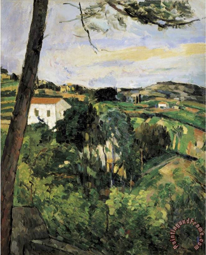 Paul Cezanne Pine Tree at L Estaque Landscape with Red Roof Art Print