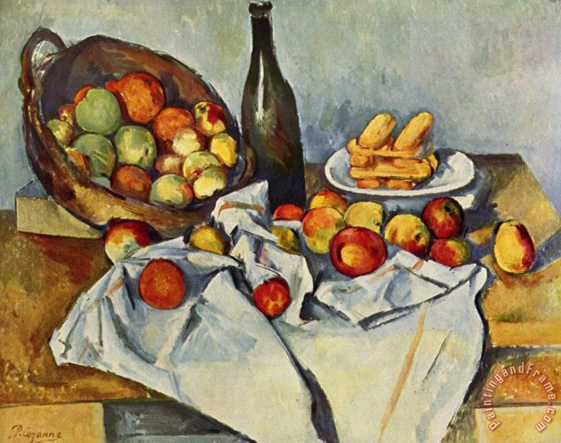 Still Life With Bottle And Apple Basket painting - Paul Cezanne Still Life With Bottle And Apple Basket Art Print