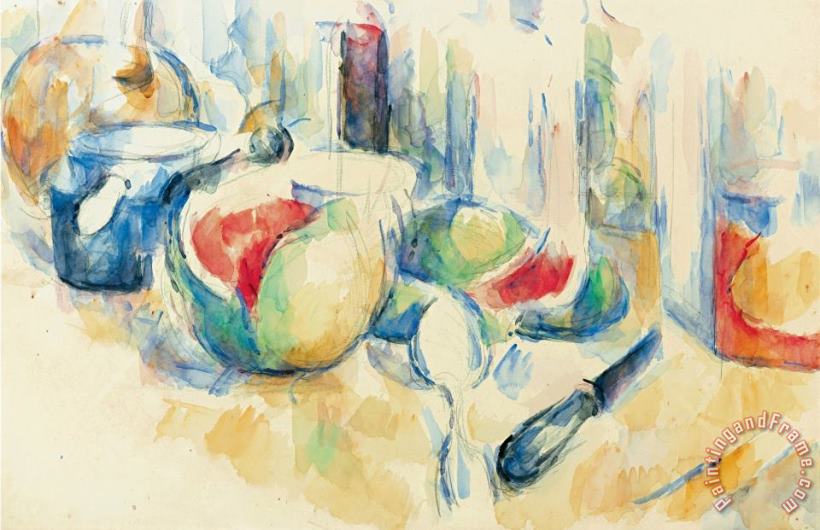 Paul Cezanne Still Life with Sliced Open Watermelon Art Painting