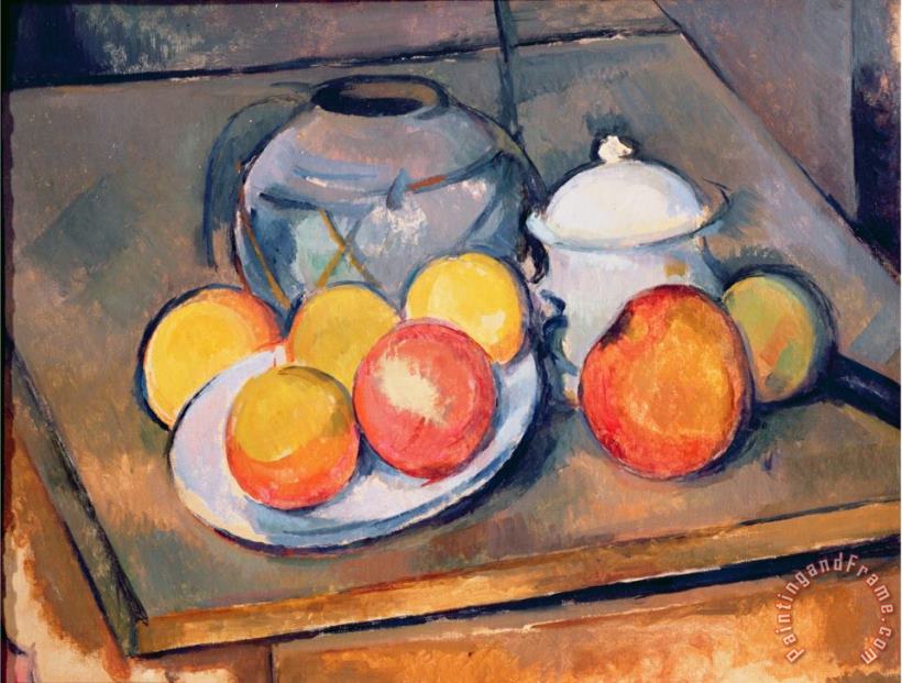 Paul Cezanne Straw Covered Vase Sugar Bowl And Apples 1890 93 Art Print