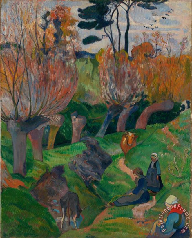 Bretagnelandskap Med Kuer painting - Paul Gauguin Bretagnelandskap Med Kuer Art Print