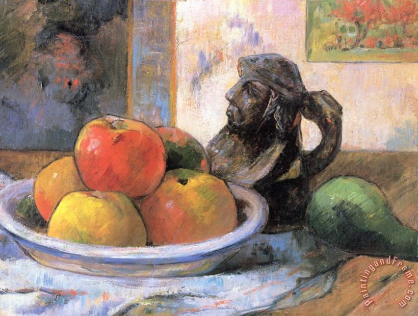 Paul Gauguin Still Life with Apples, a Pear, And a Ceramic Portrait Jug Art Painting