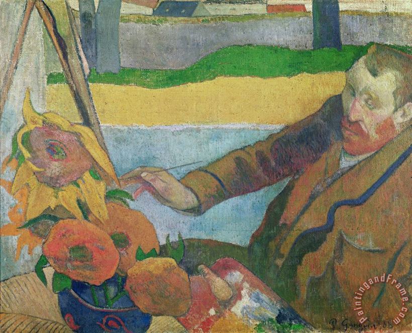 Van Gogh painting Sunflowers painting - Paul Gauguin Van Gogh painting Sunflowers Art Print