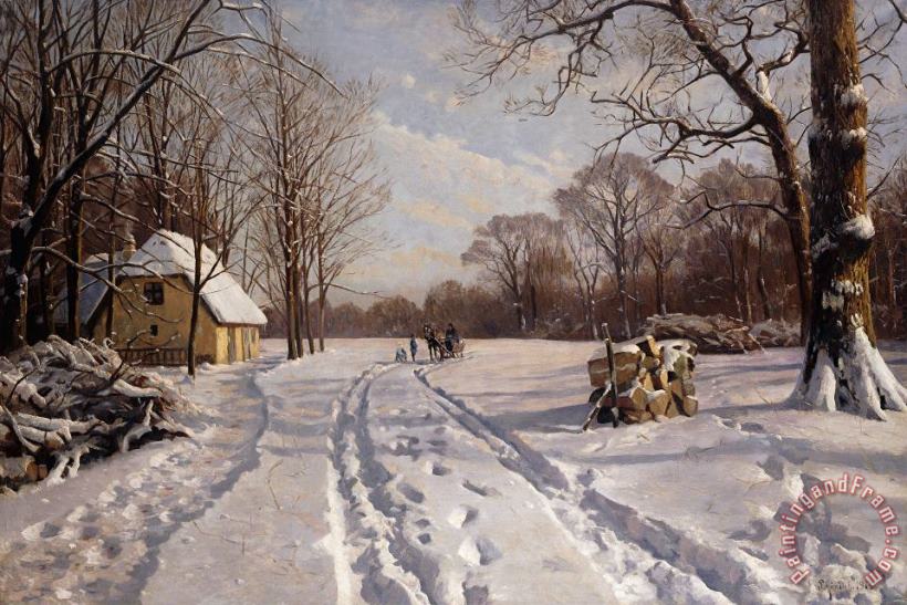 A Sleigh Ride Through A Winter Landscape painting - Peder Monsted A Sleigh Ride Through A Winter Landscape Art Print