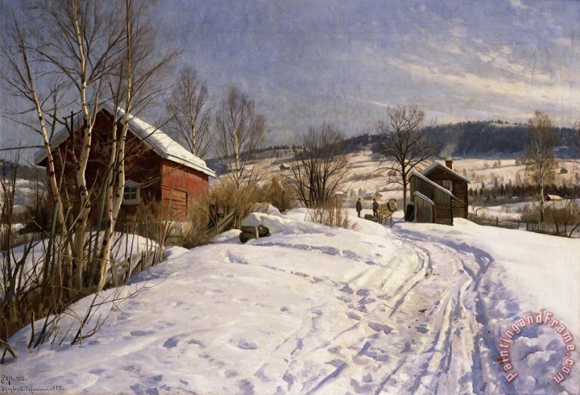 Peder Monsted A Winter Landscape Lillehammer Art Painting