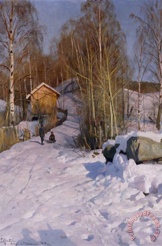 Peder Monsted A Winter Landscape With Children Sledging Art Print