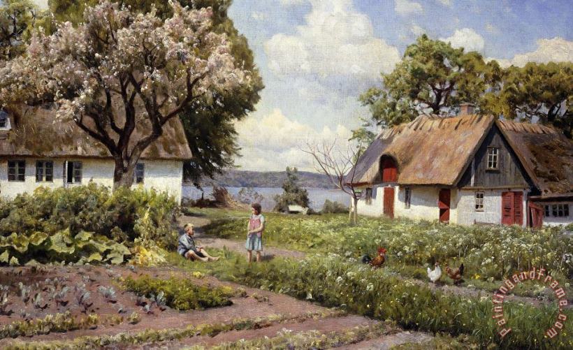 Children In A Farmyard painting - Peder Monsted Children In A Farmyard Art Print