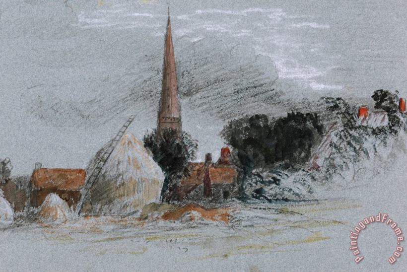 Peter de Wint Landscape Study a Haystack Near a Church Art Print