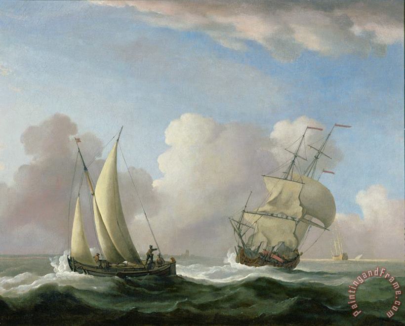 Peter Monamy A Man-o'-War in a Swell and a Sailing Boat Art Print