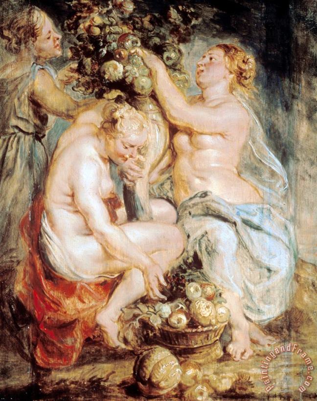 Ceres And Two Nymphs with a Cornucopia painting - Peter Paul Rubens Ceres And Two Nymphs with a Cornucopia Art Print